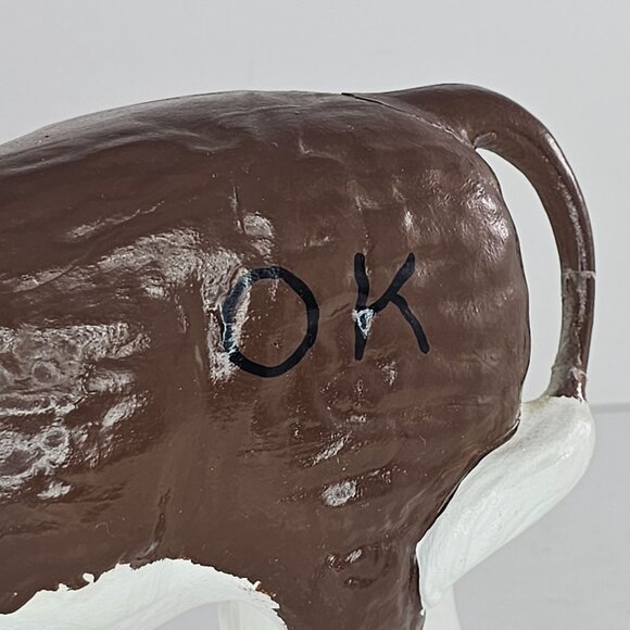 Handcrafted Oklahoma Pollettes Ceramic Cow Figurine Brown & White *Repaired* - Picture 2 of 10